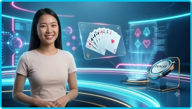 Ảnh minh họa tổng quan trò chơi Baccarat với bàn bài và chips trên sòng casino
